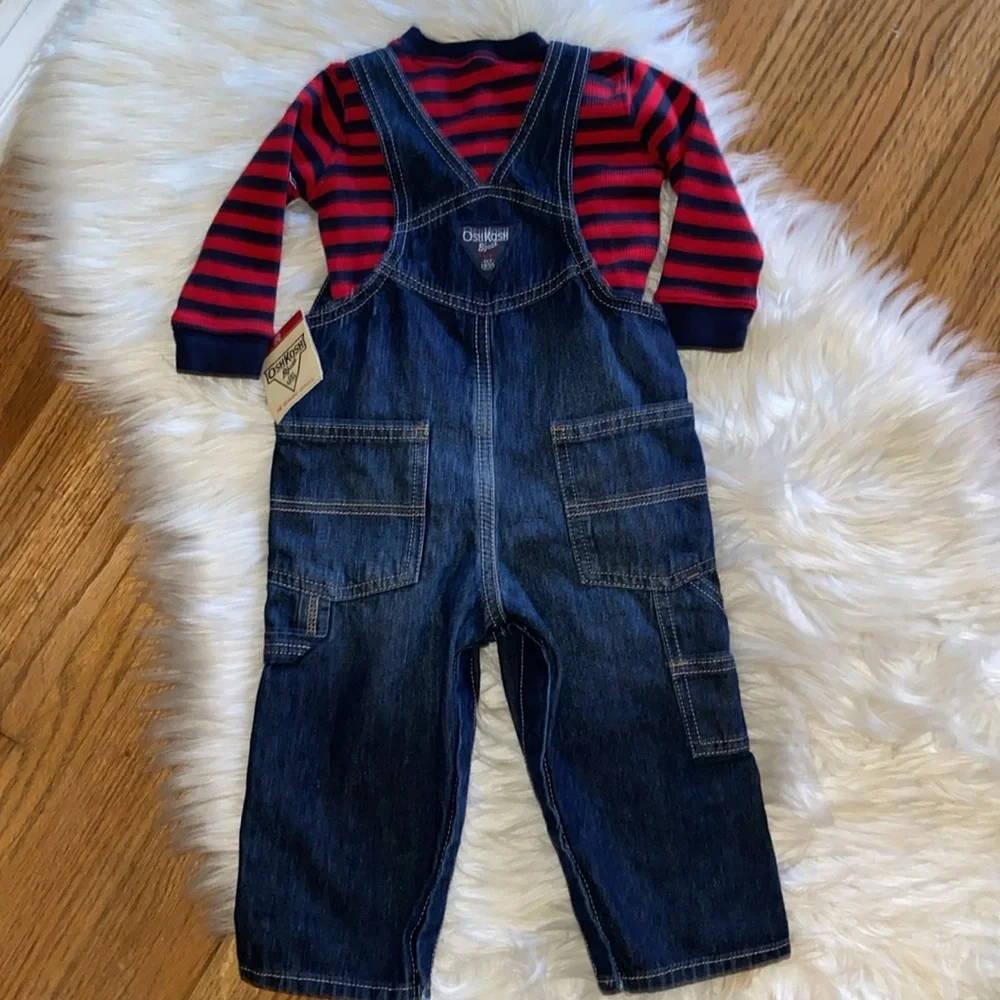 OshKosh B'Gosh 12M Blue Denim Vestbak Overalls Snap Crotch closure